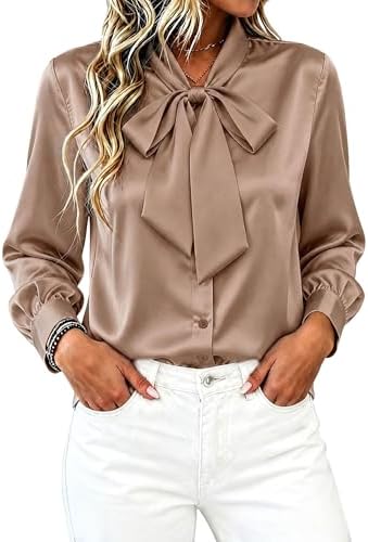Women's V-Neck Fitted Satin Blouses Women's Satin Bow Blouse Silk